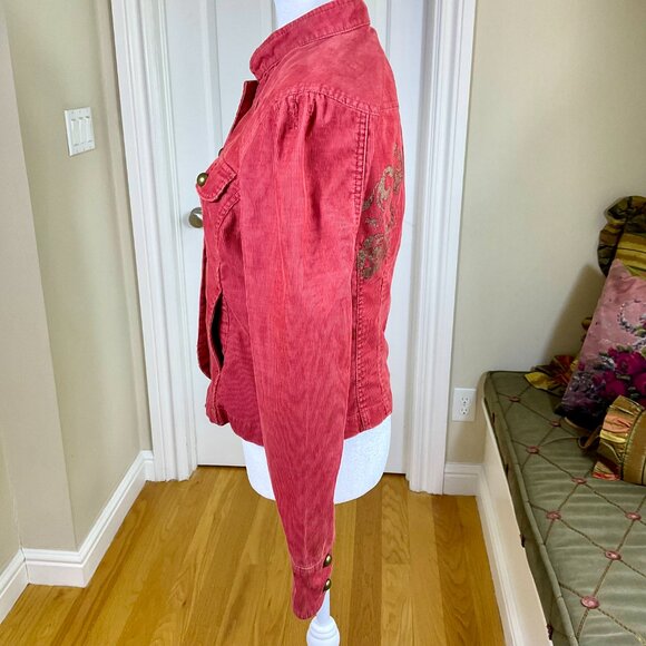 Calvin Klein Jacket Corduroy Y2K Coral Gold Trim & Graphic Logo Back (M) - Picture 2 of 8